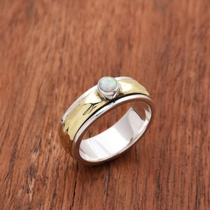 Opal Spinner Ring, 925 Silver Ring, Ethiopian Opal Ring, Brass & Silver Ring, Narrow Band Ring, Spinning Ring, Minimalist Ring, Gift For her