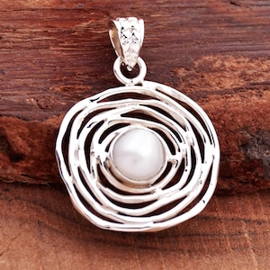 Natural Pearl pendant, 925 sterling silver round pearl pendant, Wrapround Wire Pendant, Designer pendant, Silver Pendant, gift for her