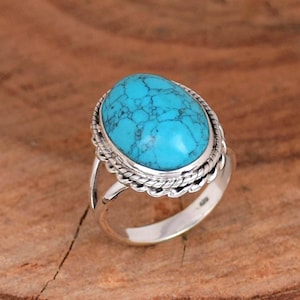 Blue Turquoise Sterling Silver Ring: Handmade Filigree Boho Ring