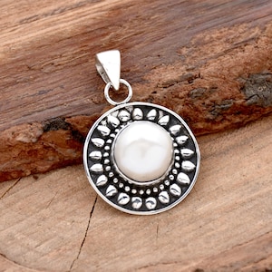Natural Pearl pendant, 925 sterling silver, Round Pearl pendant, Designer pendant Filigree pendant Anniversary Handmade jewelry Gift for her