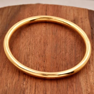 925 Solid Sterling Silver Bracelet, Round Tube Slip on Bangle Bracelet, 14K Gold Plated Bangle, Stackable Bangle, Anniversary Gift for Her
