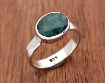Handmade Emerald Ring: 925 Sterling Silver Wedding Jewelry
