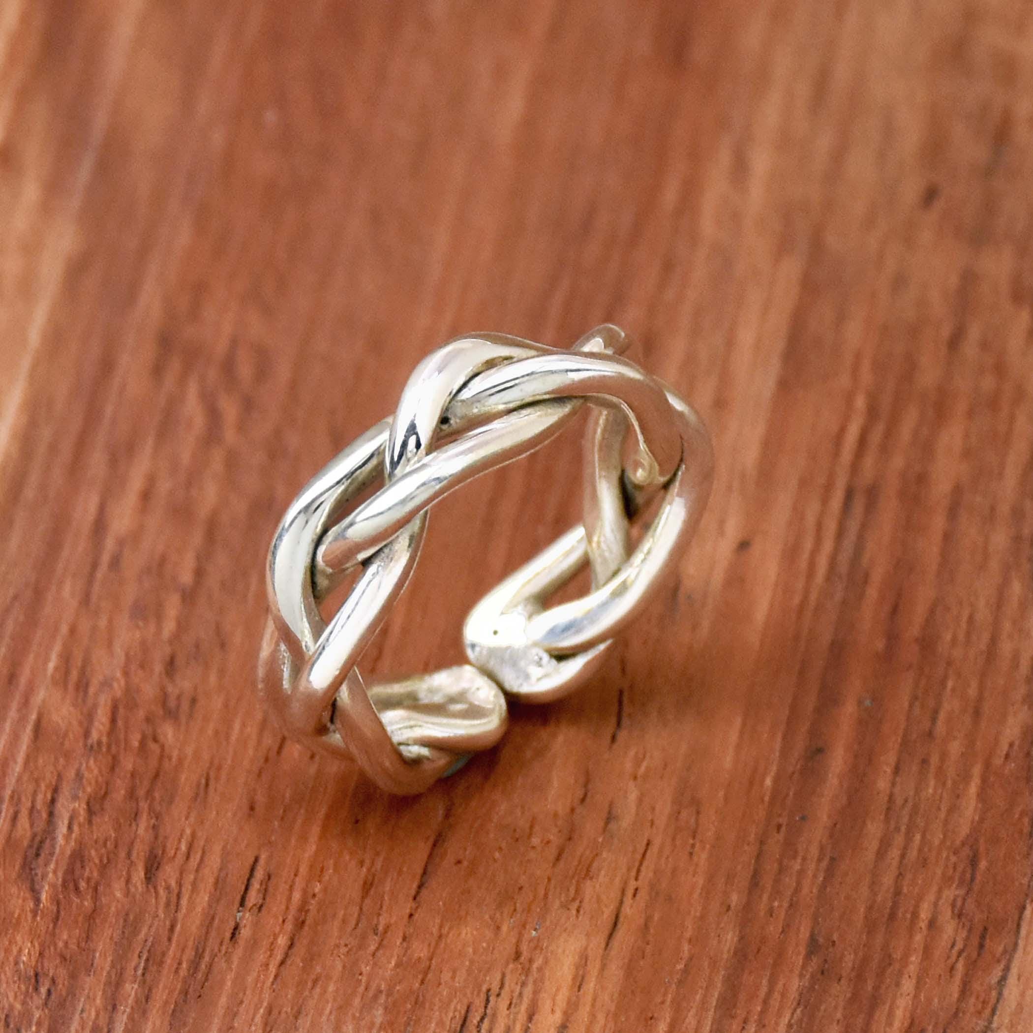 Sterling Silver Knot Ring: Adjustable Boho Braid Band - Etsy