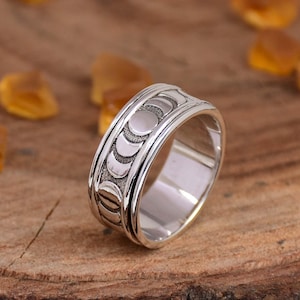 Bague toupie en argent 925, Bague toupie croissant de lune, Bague agitée, Bague anti-stress, Bague contre l'anxiété, Bague de méditation pour homme et femme
