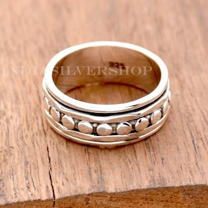 Handmade Spinner Ring, 925 Sterling Spinner Ring, Silver flat bead Ring, wedding band, Fidget Ring, Meditation Ring Anxiety Ring