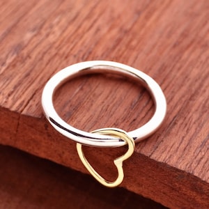 Sterling Silver Heart Dangle Charm Ring Love Ring For Her Silver Promise Ring Heart Charm Ring Love Ring Diamond Dangle Ring Gift For Her