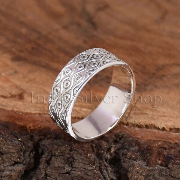 925 Sterling Silver Band Ring, Wedding Ring, Thumb Ring, Textured Band Ring, Thumb Ring, Anniversary Ring, Handmade Boho Ring, Gift For Her