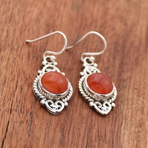 Carnelian Earrings, 925 Sterling silver Earrings, Crystal Earrings, Healing stone Earrings, Filigree Earrings Designer Earrings Gift for Her