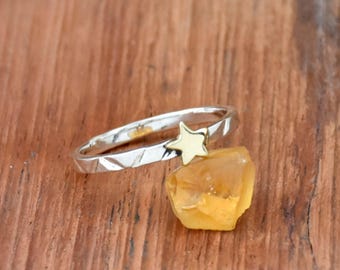 Sterling Silver Star Ring: Textured Minimalist Band Ring, Gift For her