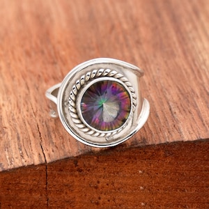 Mystic Topaz Sterling Silver Ring: Adjustable Rope Band