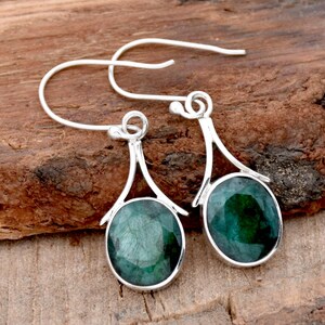 Emerald Dangle Earrings: Oval Gemstone, 925 Sterling Silver