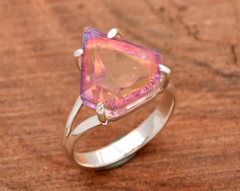 Handmade Angel Aura Quartz Ring: 925 Sterling Silver, Women's Split Band