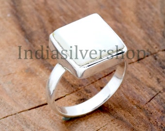 Bague en nacre, bague en argent sterling 925, bague carrée, bague tendance, bague en perle, bague délicate, bague en vadrouille, cadeau bague d'anniversaire pour elle