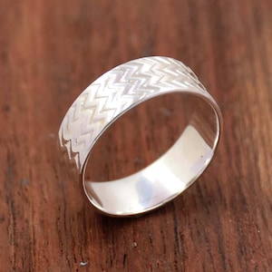 Wave Textured Sterling Silver Band Ring - Boho Thumb Ring
