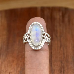 Rainbow Moonstone Ring, Silver 925 Sterling Ring, Cocktail Ring, Birthstone Ring For women, Filigree Ring, Oval Moonstone Ring, Gift for Her