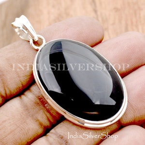 Black Onyx Pendant, 925 Sterling Solid Silver Pendant, Oval Stone Pendant, Black Onyx Women Pendant, Beautiful Pendant, Ready to Ship