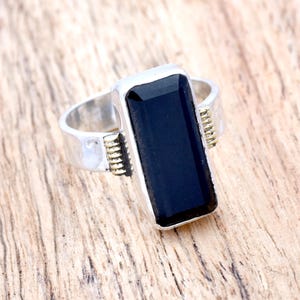Black Onyx Ring, 925 Sterling Silver Ring, Baguette Ring, two tone Ring, Statement ring, hammered Ring Anniversary Ring, Gift for Her