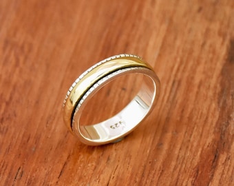 Sterling Silver Fidget Spinner Ring: Two-Tone Minimalist Band