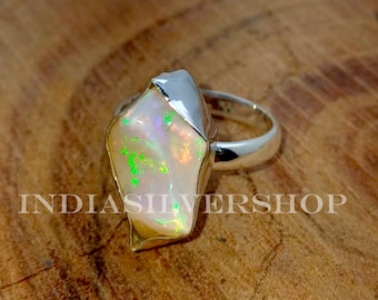 Rough Opal Ring, 925 Sterling Silver Ring, Bohemian Ring Ethiopian Opal Ring Rough Opal Ring Raw Opal Ring Statement Ring Polished Opal ring