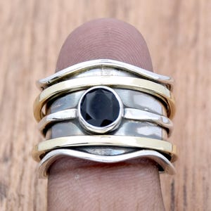 Black Onyx Sterling Silver Spinner Ring: Meditation Ring, Handmade Jewelry