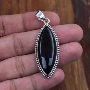Natural Black Onyx pendant, Handmade Pendant, Marquise Gemstone Statement Pendant Boho Pendant Beaded Pendant Filigree Pendant, Gift For Her