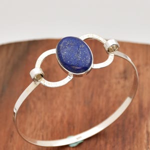 Lapis Lazuli Bangle, 925 Silver Bangle, Handmade Bangle Oval Gemstone Bangle, Textured Bangle, Cuff Bangles, Statement Bangle, Gift For Her