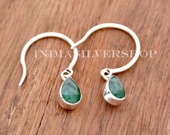 Indian Emerald Earring, 925 Sterling Silver Earring, Emerald Jewelry for Girls, Teardrop Emerald Earring, Bohemian Jewelry, Gift For Her