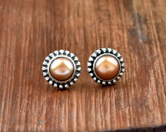 Braune Perlen Ohrstecker: 925 Sterling Silber Ohrringe für Damen