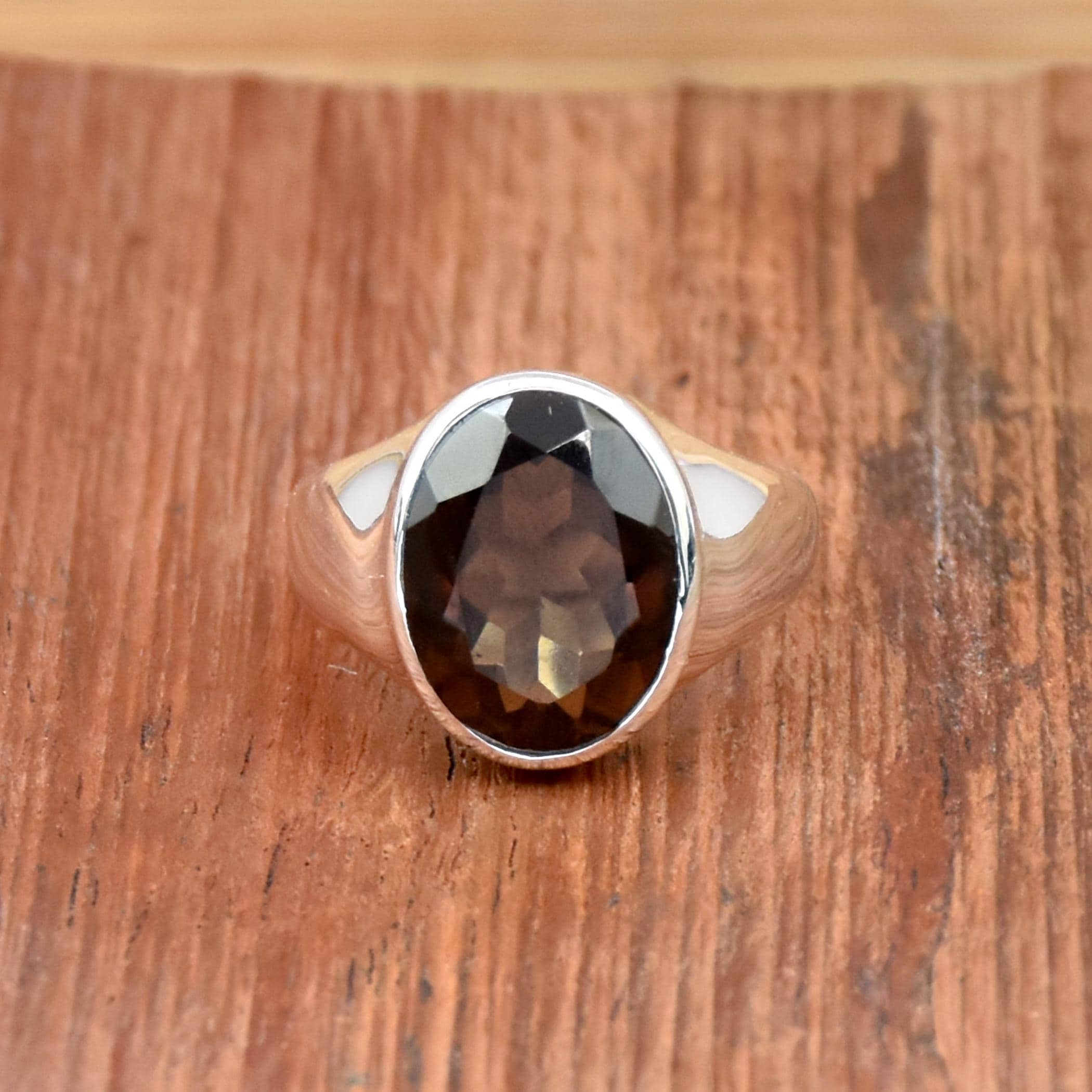 Smoky Quartz Sterling Silver Men's Ring - Oval Stone Boho Jewelry