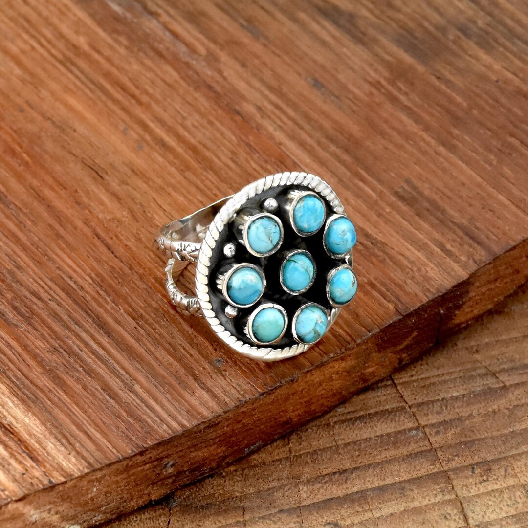 Blue Mohave Turquoise Ring: 925 Sterling Silver Cluster Ring - Etsy