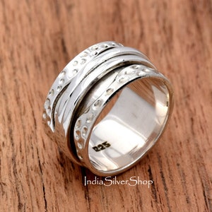 925 silver Spinner Ring, Sterling Silver Ring for Women, Boho Chunky Ring, Wide Band Fidget Ring, Hammered Handmade Meditation Ring