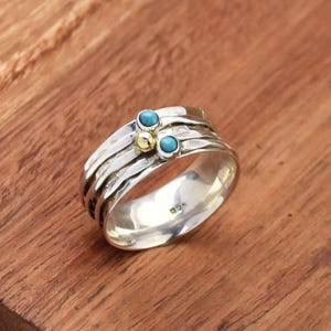 Turquoise Ring, 925 Sterling Silver Ring, Fidget Spinner Ring, Meditation Ring, Hammered Ring, Anniversary Ring, Designer Ring, Gift For Her