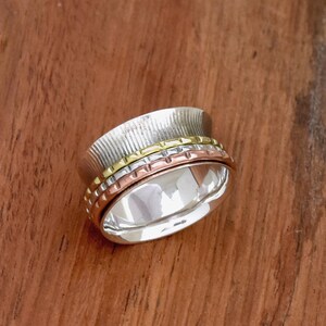 Sterling Silver Spinner Ring: Two-Tone Anxiety Meditation Ring