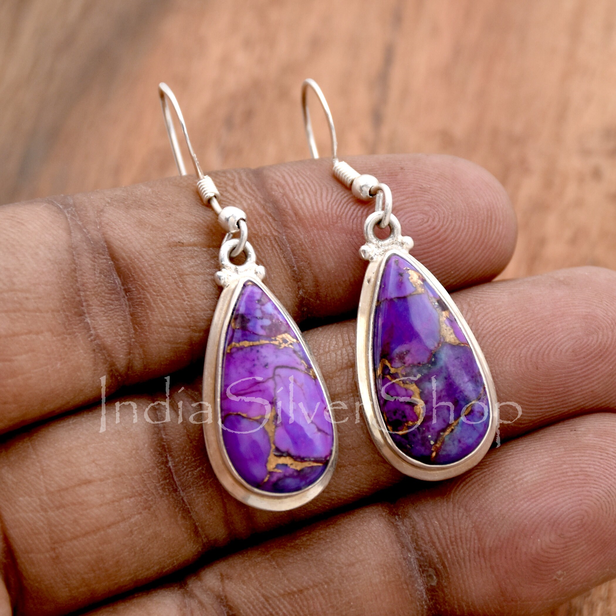 UNICEF Market | Purple Turquoise and Sterling Silver Earrings from India -  Purple Fire