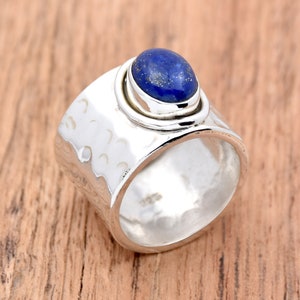 Natural Lapis Lazuli Ring, Sterling Silver Ring, Handmade Silver Ring, Lapis Lazuli Ring, Huge Ring, Statement Ring, Hammered Ring