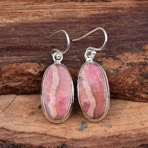 Pink Rhodochrosite Earrings 925 Sterling Silver Earrings, Statement Earrings, Solitaire Earrings Bohemian Earrings, Anniversary Earrings