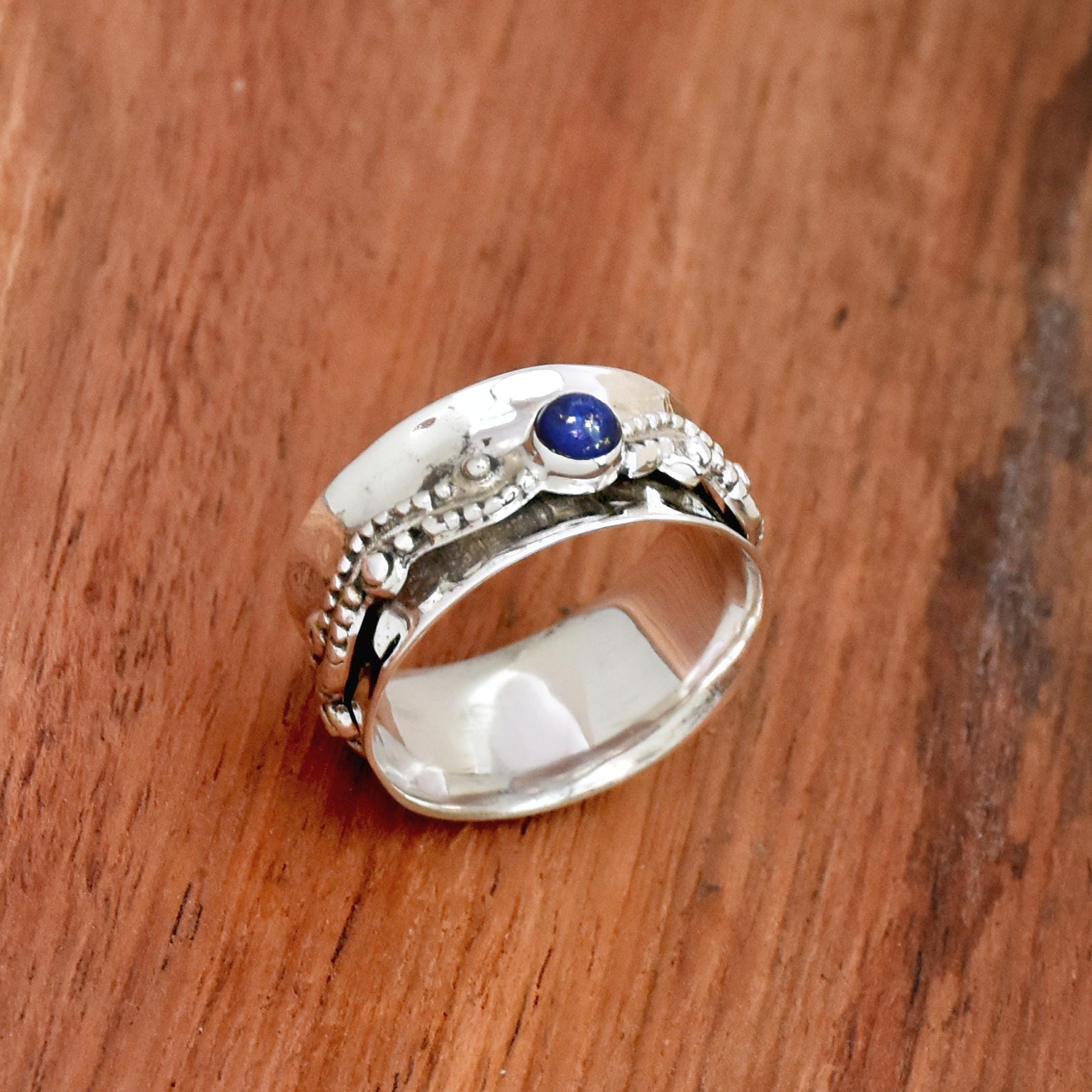 [韓国人気ジュエリー] Lapis Lazuli Ball Spining Ring Lapis Lazuli Spinner Ring, Hammered Ring, Boho Ring