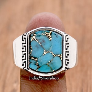 Blue Copper Turquoise Mens Ring, Handmade Ring, 925 Sterling Silver ...