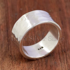 Handmade Hammered Sterling Silver Wedding Band Ring - 10mm Boho Style