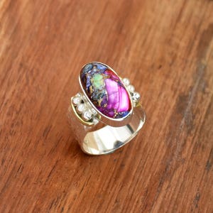 Pink Oyster Turquoise Ring, 925 sterling Silver Ring, Pink Dhalia Oyster Ring, Turquoise Silver Ring, Silver Hammered Ring, Gift For her