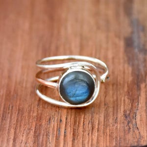 Adjustable Labradorite Ring: Sterling Silver Triple Band Boho Ring