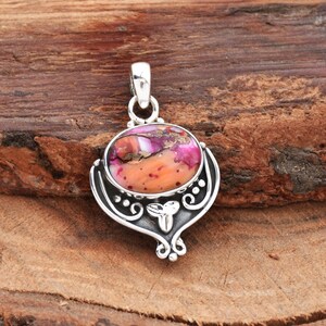Pink Oyster Turquoise Pendant, 925 Sterling Silver Pendant, Handmade Pendant, Filigree Pendant, Birthstone Pendant, Gift for Mother