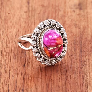 Pink Oyster Turquoise Ring Oval Oyster Turquoise Ring Pink Oyster Turquoise Silver Ring Turquoise Ring Adjustable Ring