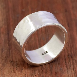 Hammered band Ring, 925 Sterling silver Ring 10 mm Band, Wedding Band Ring, Handmade Ring, Thumb Band, Comfort Fit Ring Handmade Jewelry
