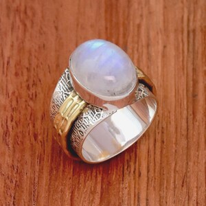 Natural Moonstone Ring, 925 Sterling Silver Ring, Handmade Ring Wide Band Ring, Textured Band Ring Statement Ring Bohemian Ring Gift for Her