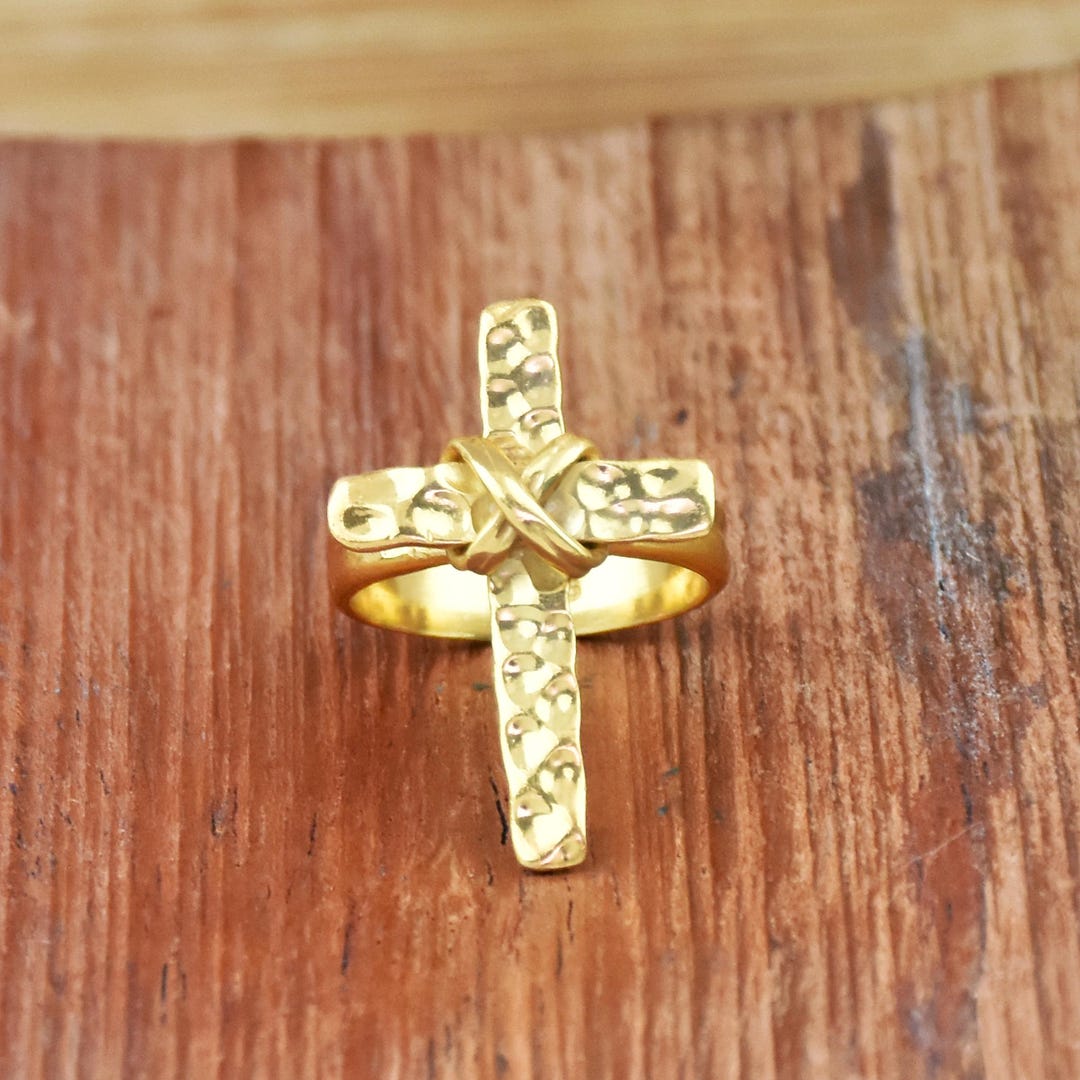 Hammered Cross Ring: 18k Gold Vermeil Sterling Silver Faith Ring - Etsy