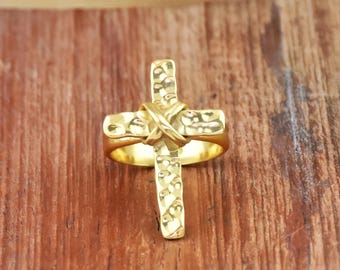Kreuz Ring: 18k Gold Vermeil Sterling Silber Glaube Ring