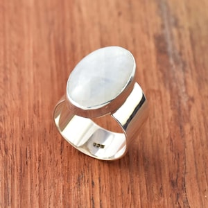 Natural Moonstone Ring 925 Sterling Silver Ring Handmade Ring Huge Ring Wide Band Ring Boho Ring Statement Ring Bohemian Ring Gift for Her