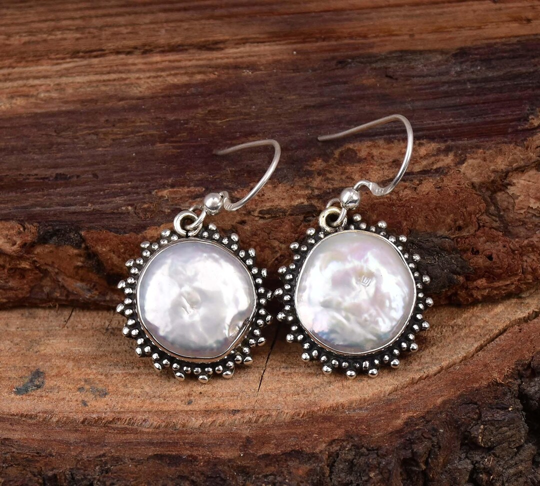 Boucles D'oreilles En Argent 925 Avec Fleurs Et Perle D'eau Douce - Style Filigrane, Fermoir Belge