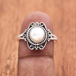 Natural Pearl Ring, 925 Sterling Silver Ring, Handmade Silver Ring, Round Fresh Water Pearl Ring, June Birthstone Promise Ring Gift for her